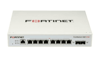 Fortinet FortiSwitch FS-108F-POE 8-Port PoE Gigabit Ethernet Switch front view