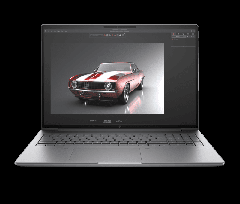 HP ZBook Power 16 inch G11 mobile workstation, open front view rendering a 3D car model