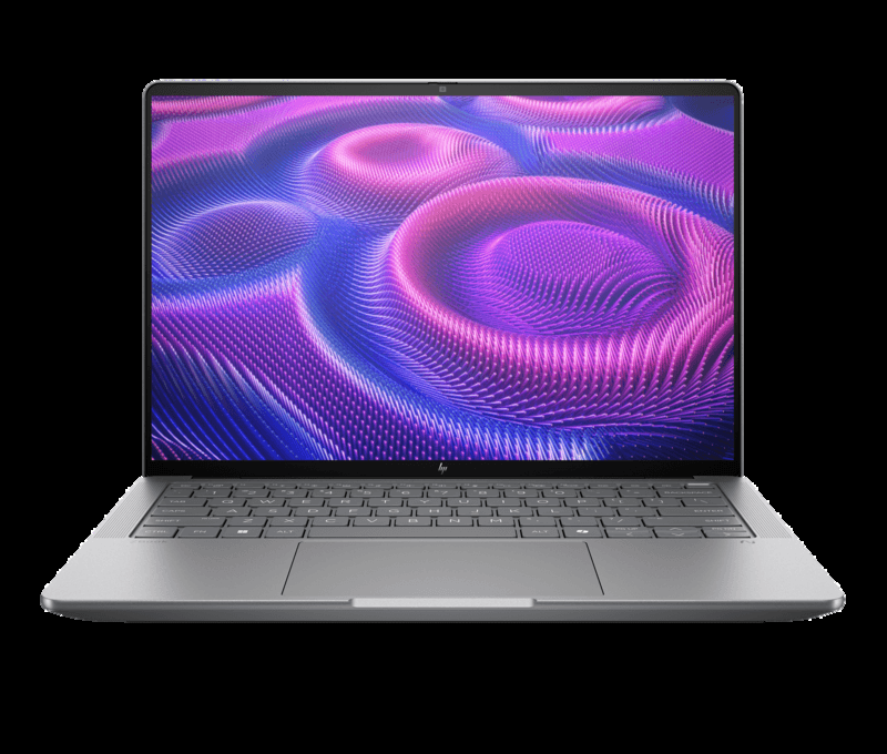 HP ZBook Ultra G1a 14 inch AMD mobile workstation in Meteor Silver, open three-quarter view