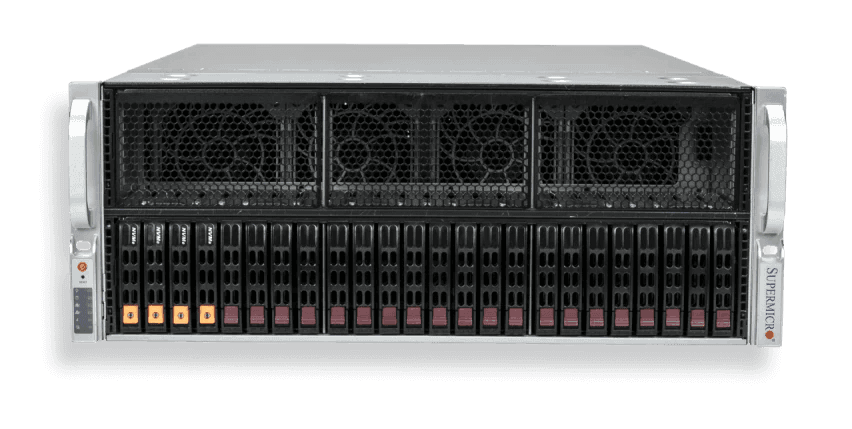 Supermicro SYS-421GE-TNHR2-LCC 4U liquid-cooled NVIDIA HGX H100 H200 GPU AI server front view