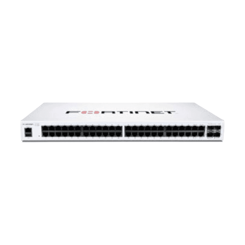 Fortinet FortiSwitch 148F-FPOE 48-port full PoE+ managed gigabit switch front view
