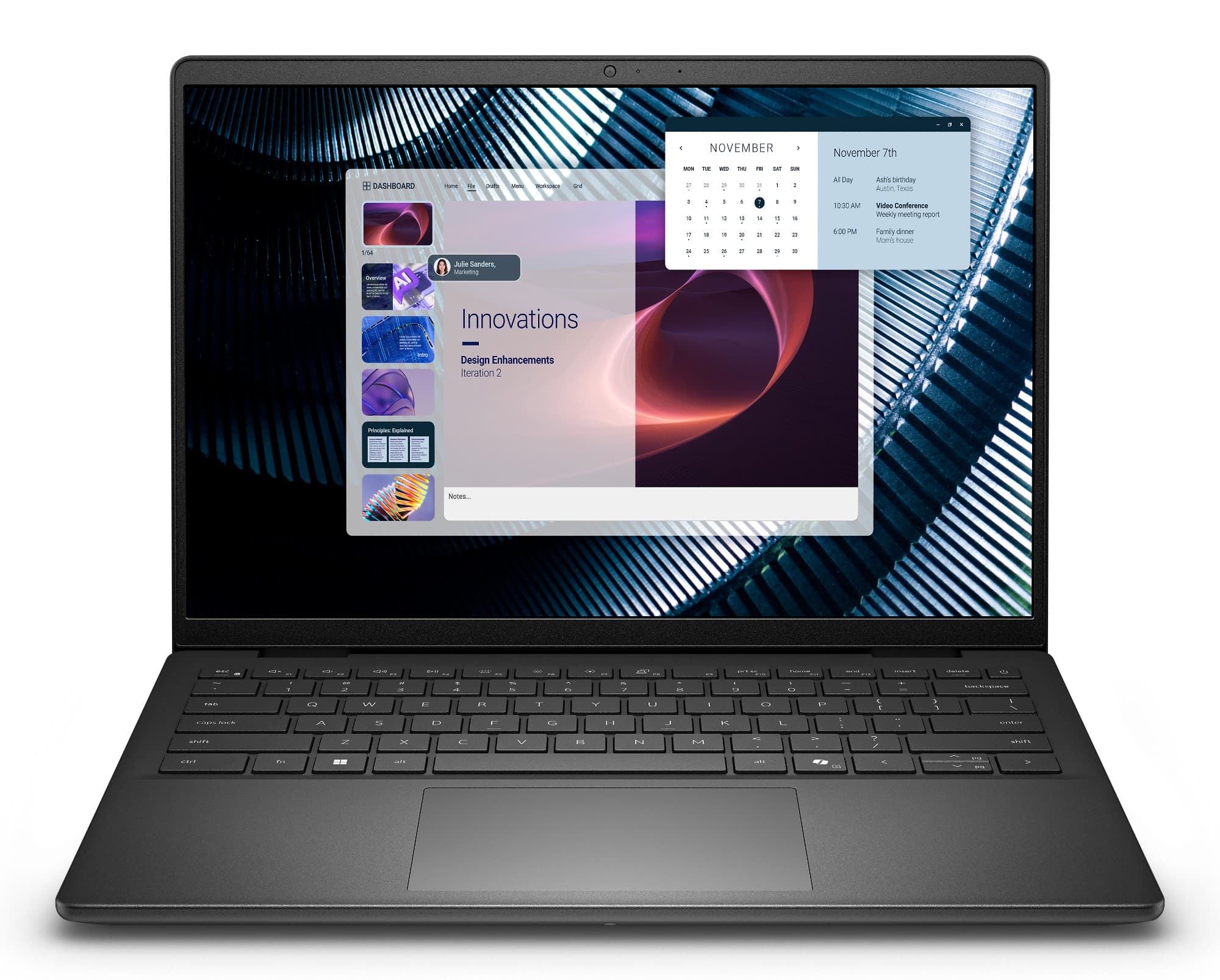 Dell Pro 14 Essential (PV14250) business laptop in black — angled front view with 14-inch 16:10 anti-glare display