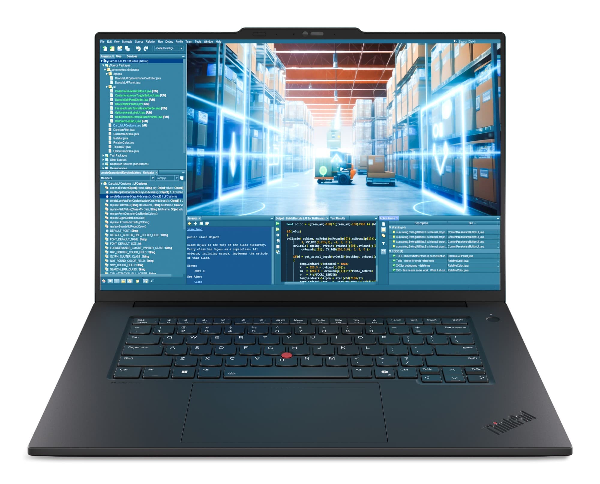Lenovo ThinkPad P1 Gen 8 16-inch mobile workstation in black — front view, lid open showing the 16:10 WUXGA display and backlit keyboard with TrackPoint