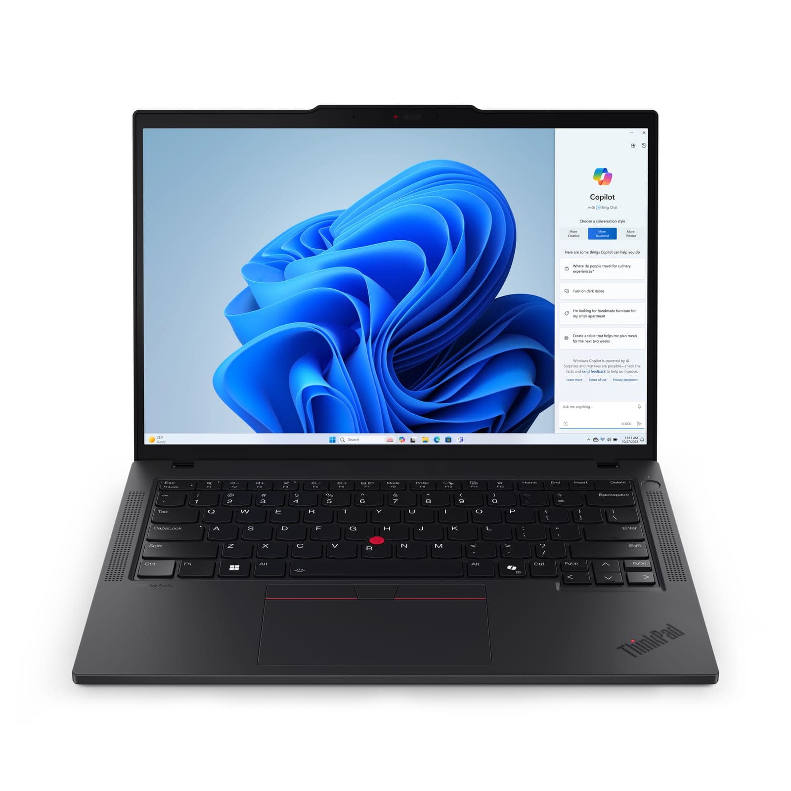 Lenovo ThinkPad T14 Gen 5 (Intel) 14-inch business laptop in black — front view of the WUXGA anti-glare display and ThinkPad keyboard
