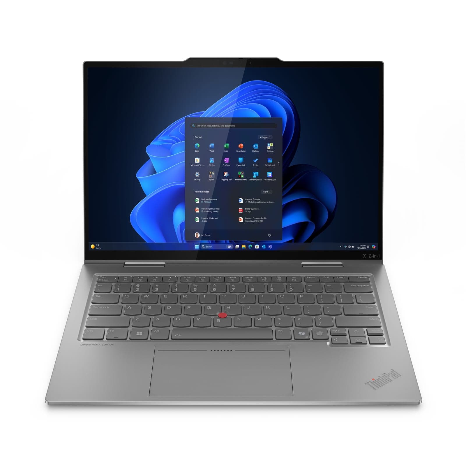 Lenovo ThinkPad X1 2-in-1 Gen 10 Aura Edition in Grey — front view of the 14-inch WUXGA touch business convertible