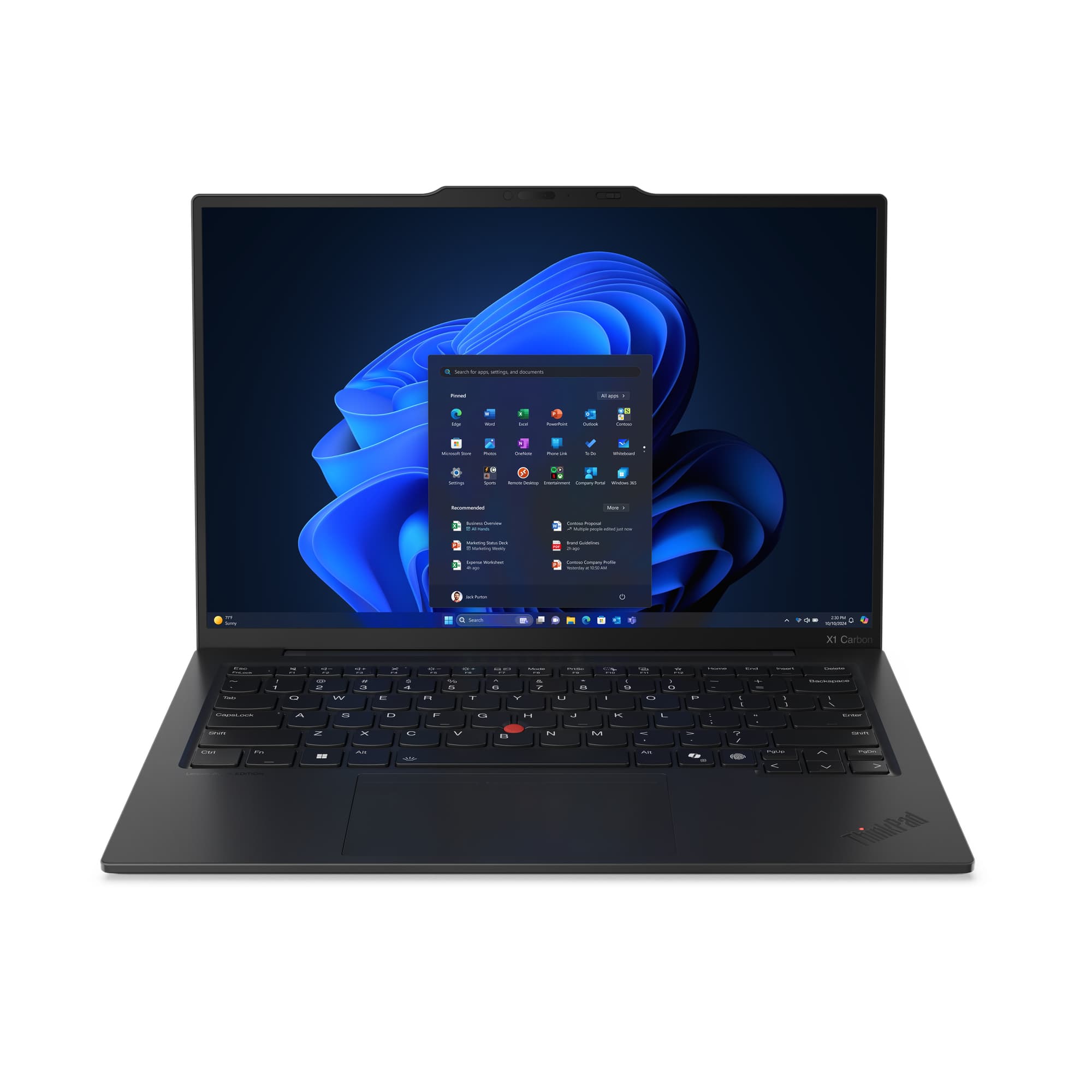 Lenovo ThinkPad X1 Carbon Gen 13 14-inch business ultraportable in black carbon-fibre — front view, open