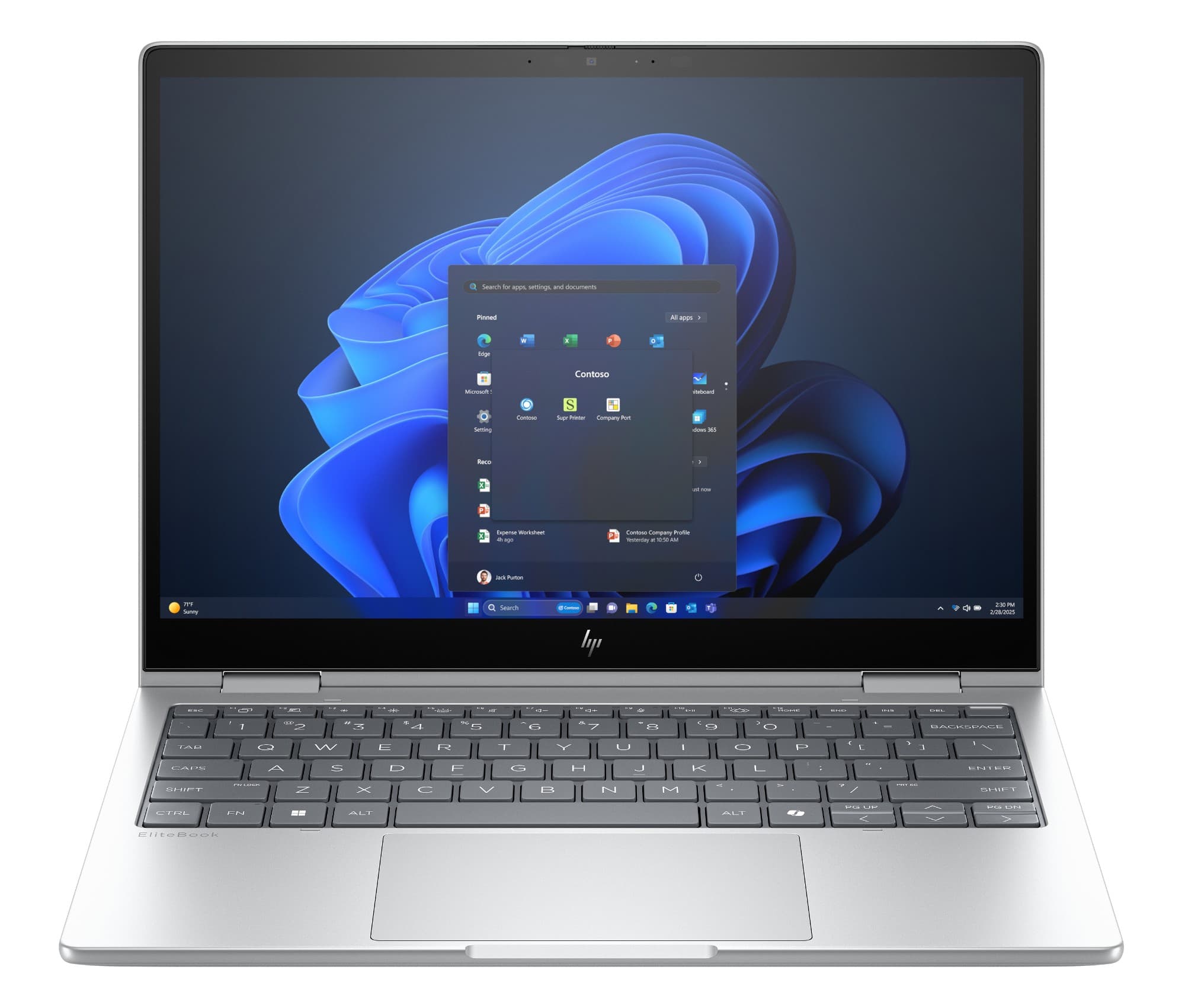 HP EliteBook 8 Flip G1i 13-inch 2-in-1 business laptop in Glacier Silver, shown open with the 360-degree touchscreen