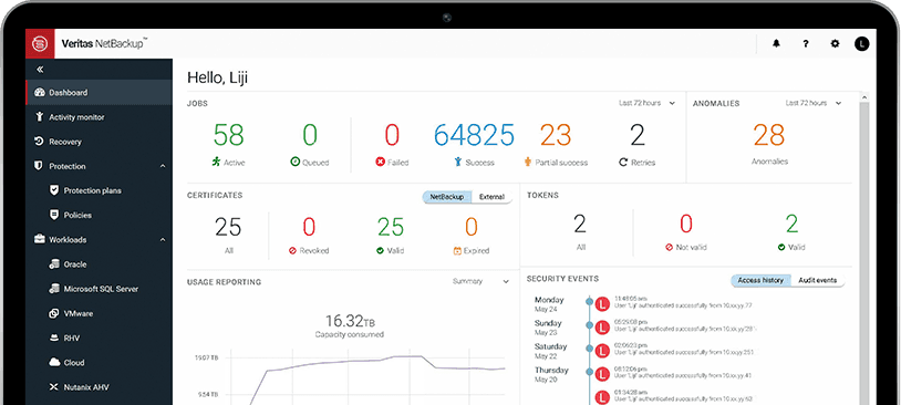 Veritas NetBackup 10.4 dashboard and management console