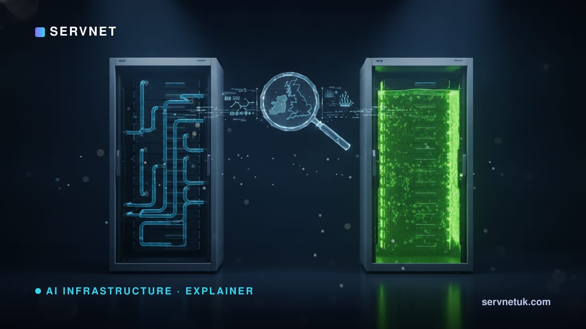 Liquid vs immersion cooling and RoCE: decoding AI data-centre terms (UK) — article cover art