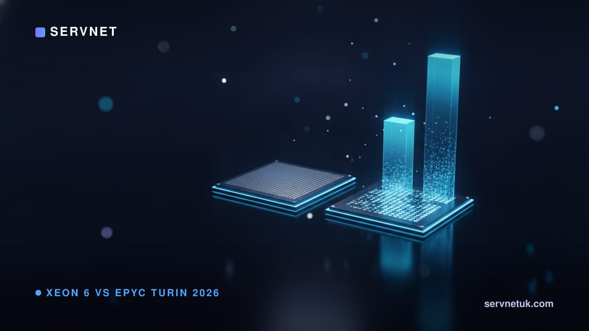 Xeon 6 vs EPYC Turin 2026: Cores, Watts & UK Pricing — article cover art