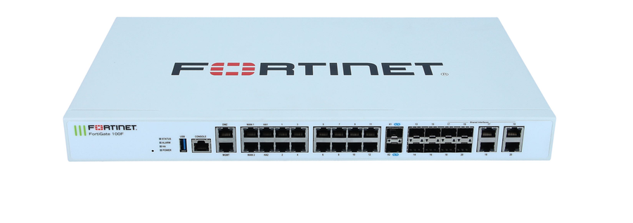 Fortinet FortiGate 100F 1U rack-mount next-generation firewall front view