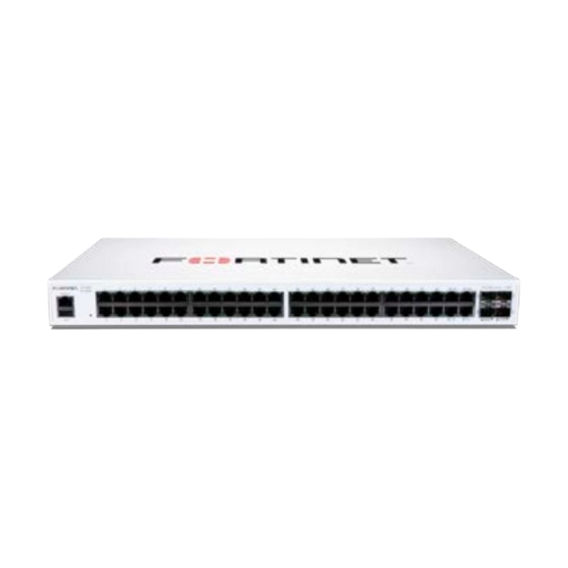 Fortinet FortiSwitch 148F-FPOE 48-port full PoE+ managed gigabit switch front view