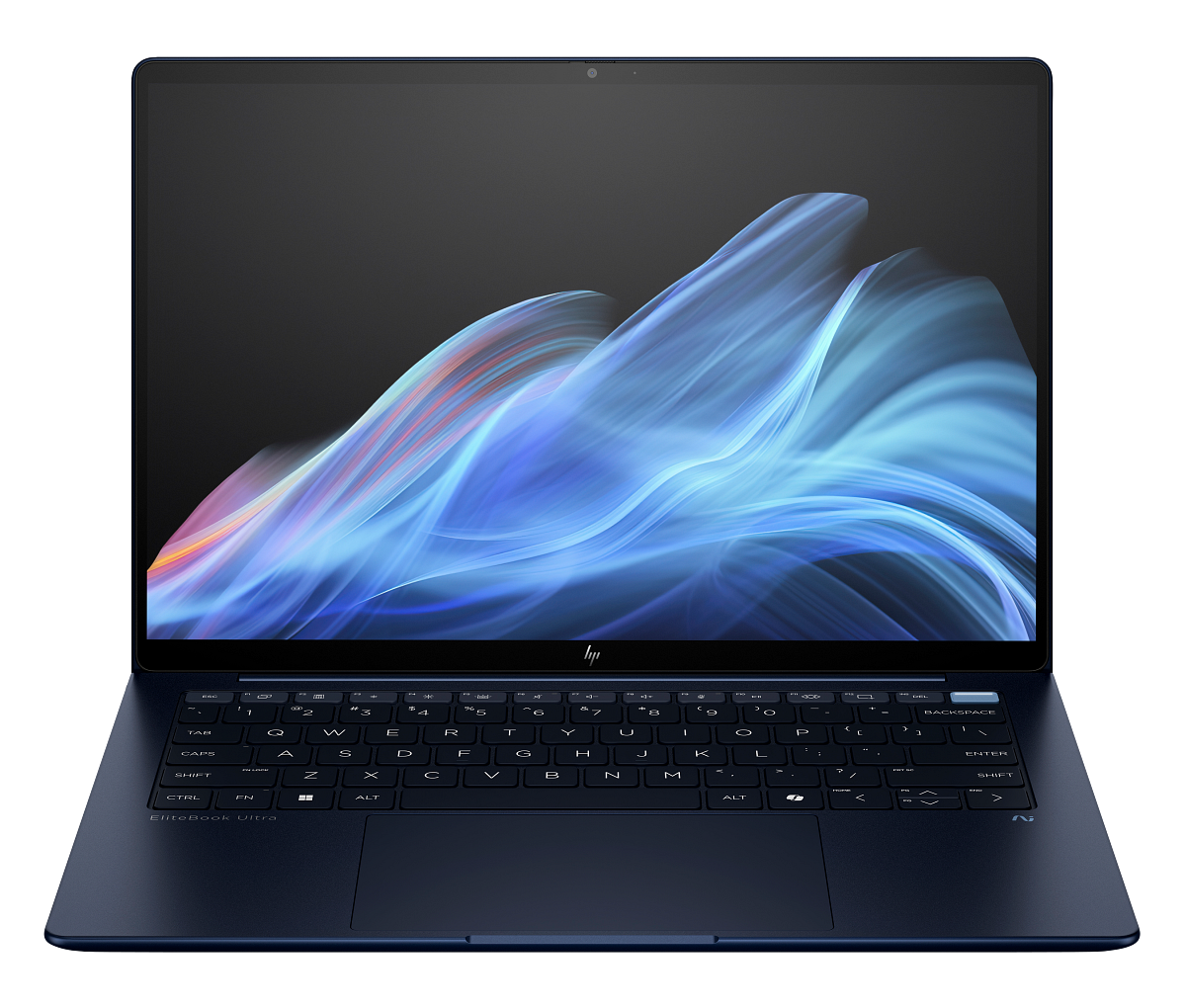 HP EliteBook Ultra 14 inch G1i Copilot+ business laptop in Atmospheric Blue, open front view
