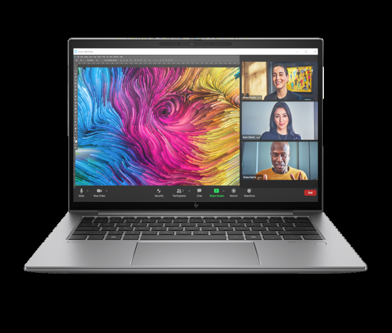 HP ZBook Firefly 14 inch G11 mobile workstation, open front view on a video call