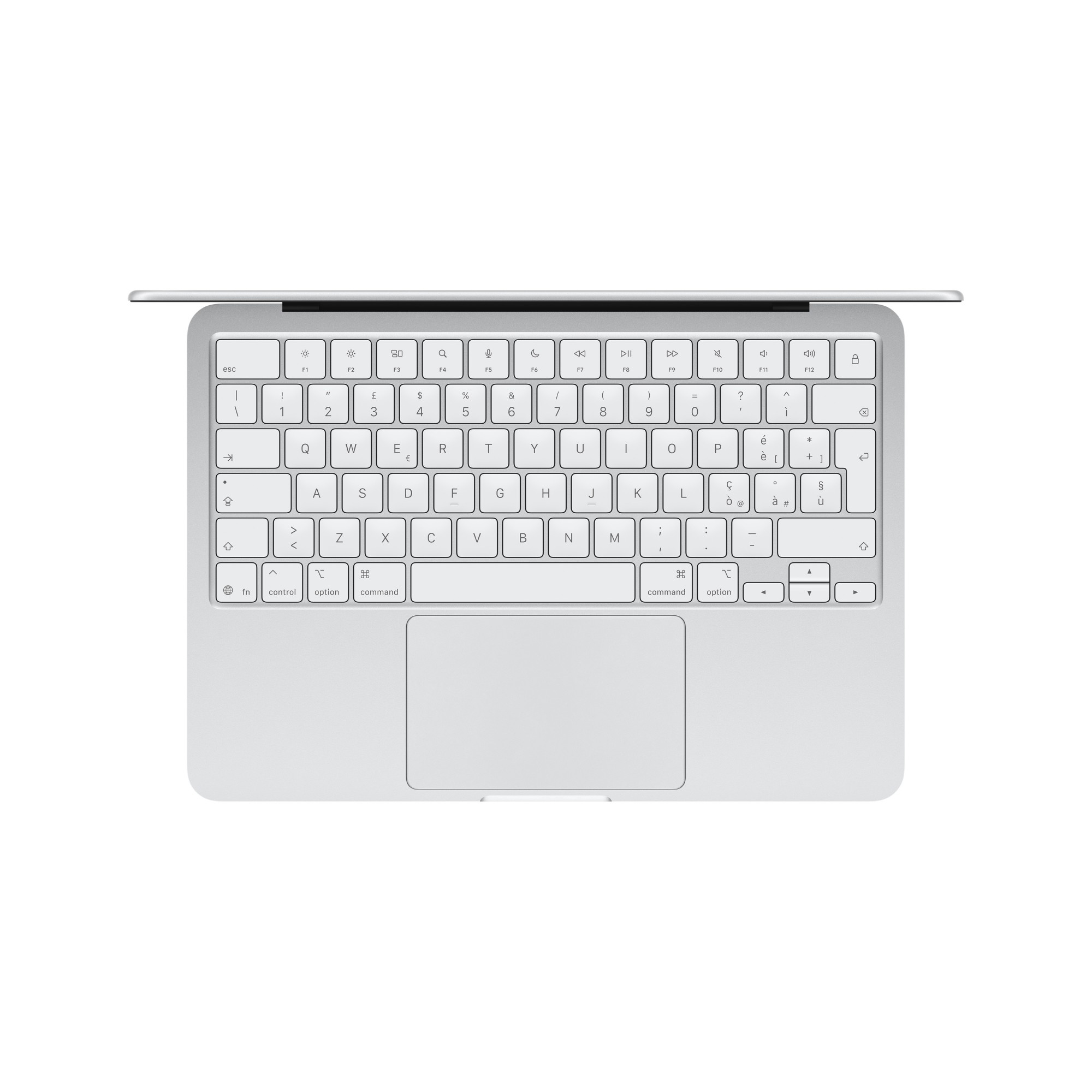 Apple MacBook Neo 13-inch keyboard and trackpad — top-down view, UK layout
