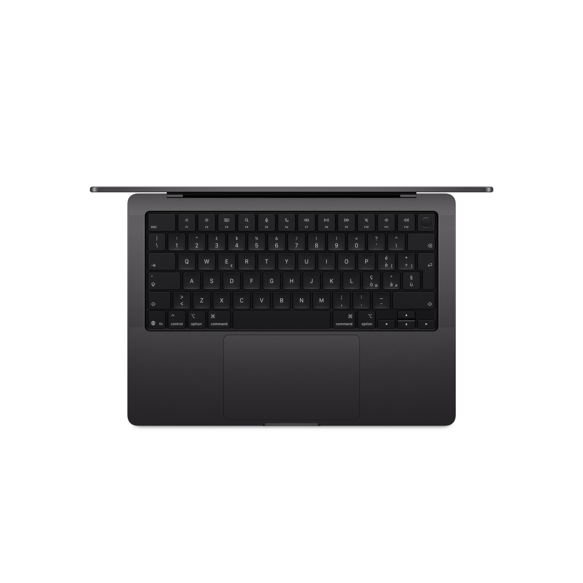 Apple MacBook Pro 14-inch M5 keyboard and trackpad — top-down view