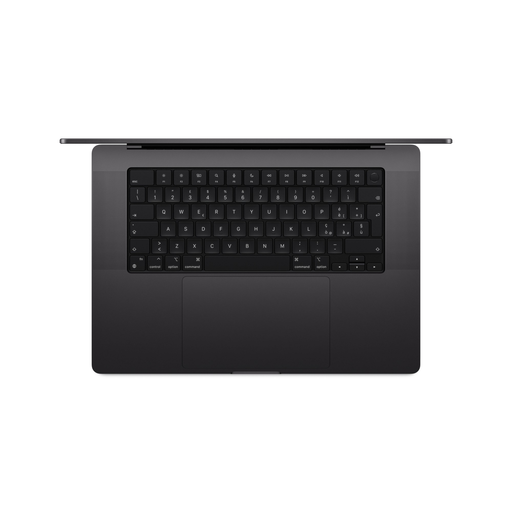Apple MacBook Pro 16-inch M5 Pro keyboard and trackpad — top-down view
