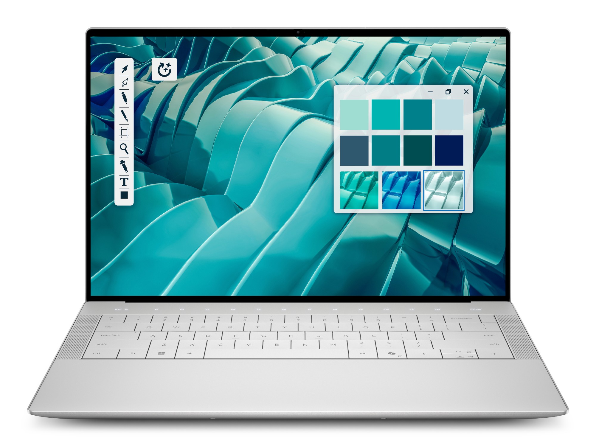 Dell 14 Premium (DA14250) in Platinum — front view with 14.5-inch 2K InfinityEdge display and edge-to-edge zero-lattice keyboard