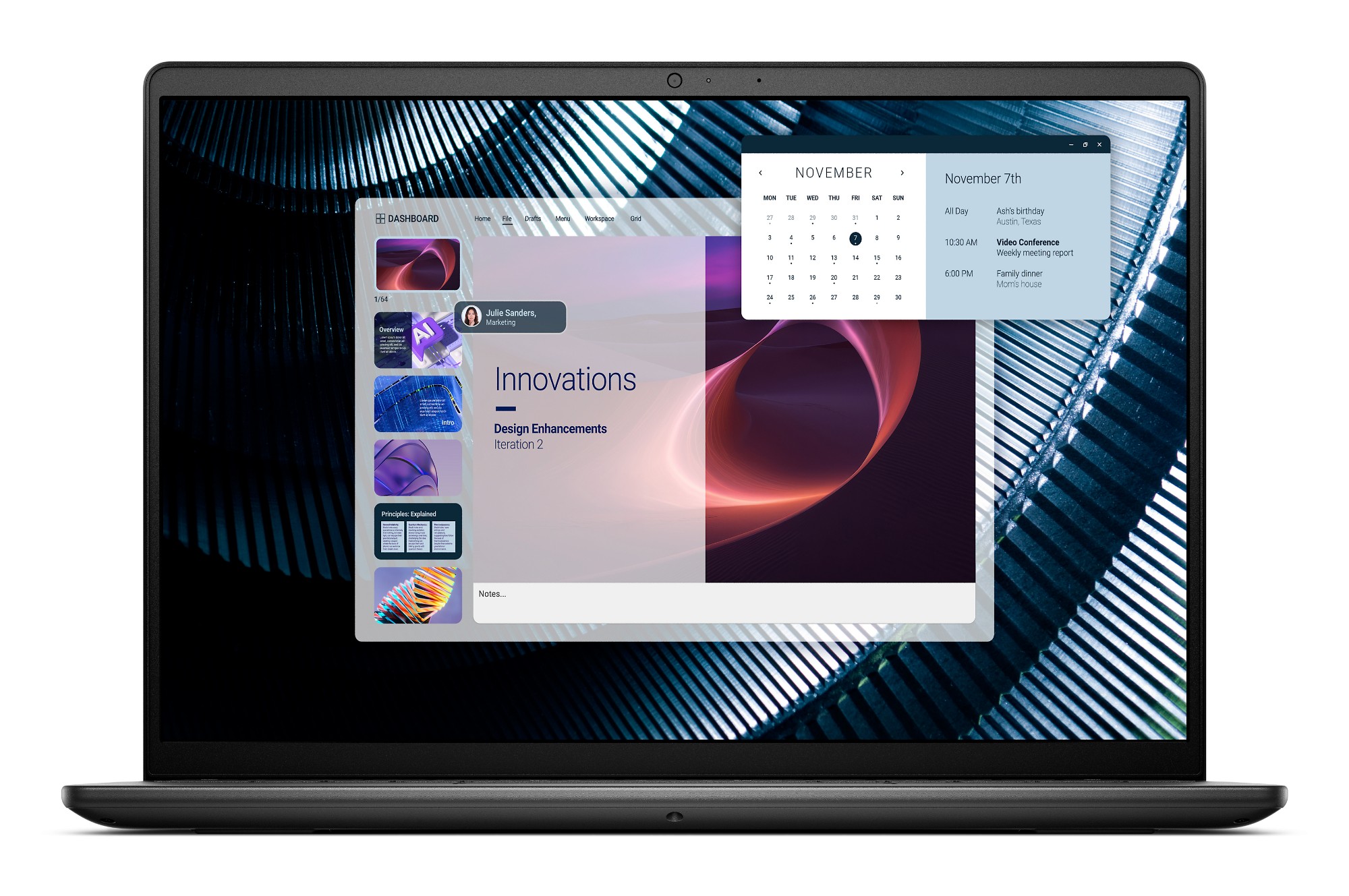 Dell Pro 14 Essential (PV14250) — front view showing 14-inch display and UK keyboard with Copilot key