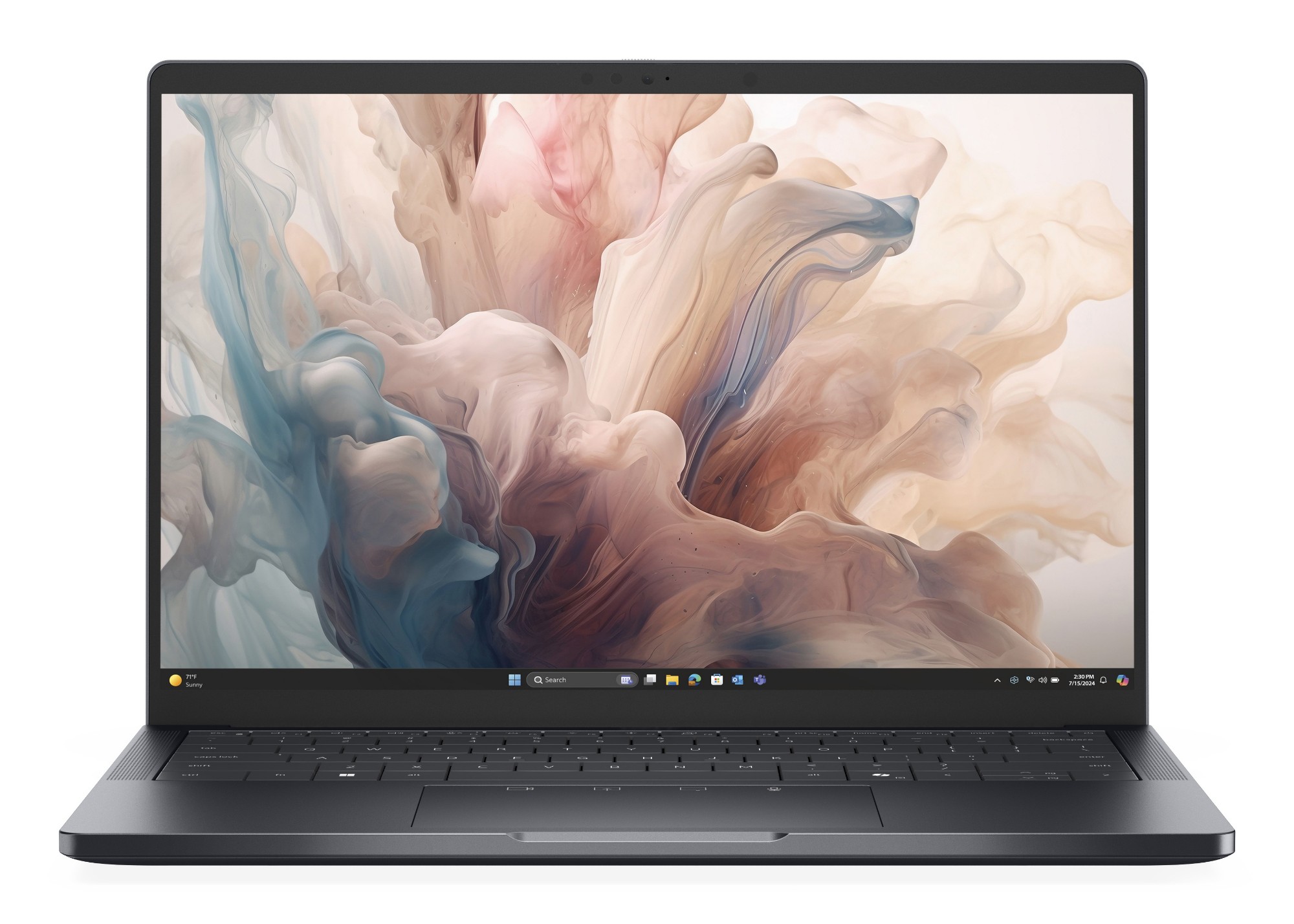 Dell Pro 14 Premium (PA14250) open — Zero-Lattice backlit keyboard and clickpad in the Magnetite magnesium chassis