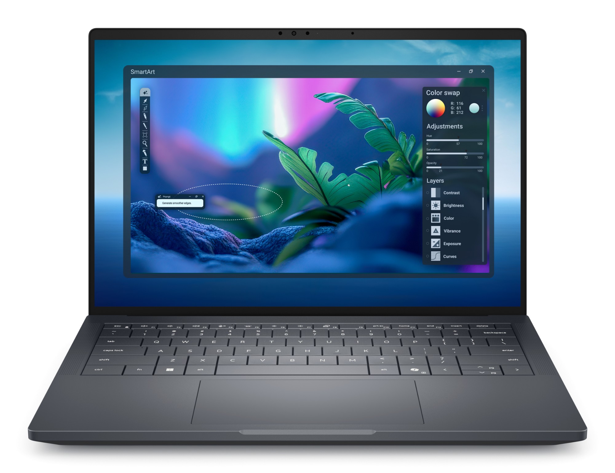 Dell Pro Max 14 Premium (MA14250) mobile workstation in Magnetite — front view of the 14-inch 16:10 anti-glare display