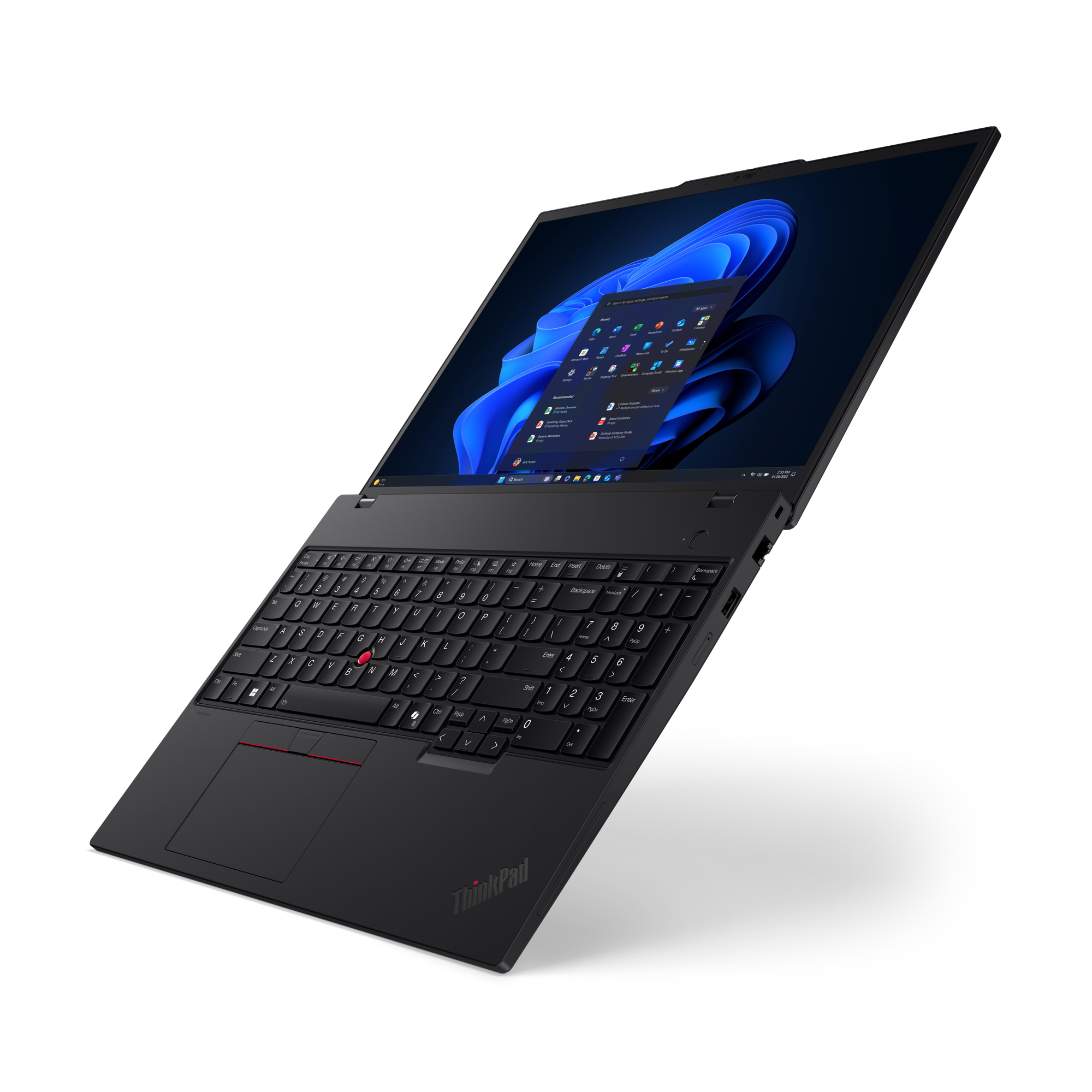 Lenovo ThinkPad T16 Gen 4 (Intel) — angled view showing Thunderbolt 4, HDMI, USB-A and RJ-45 Ethernet ports