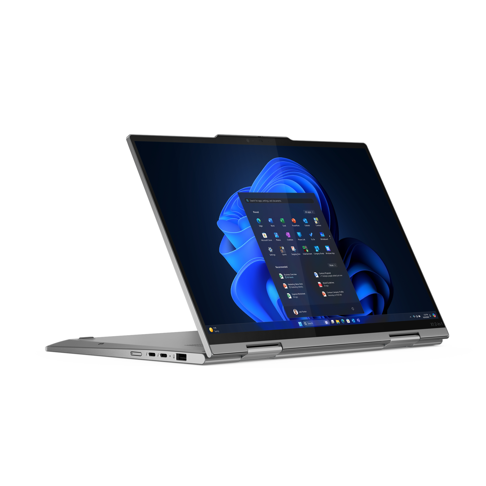 Lenovo ThinkPad X1 2-in-1 Gen 10 — angled view showing the 360° hinge, backlit UK keyboard and Copilot key