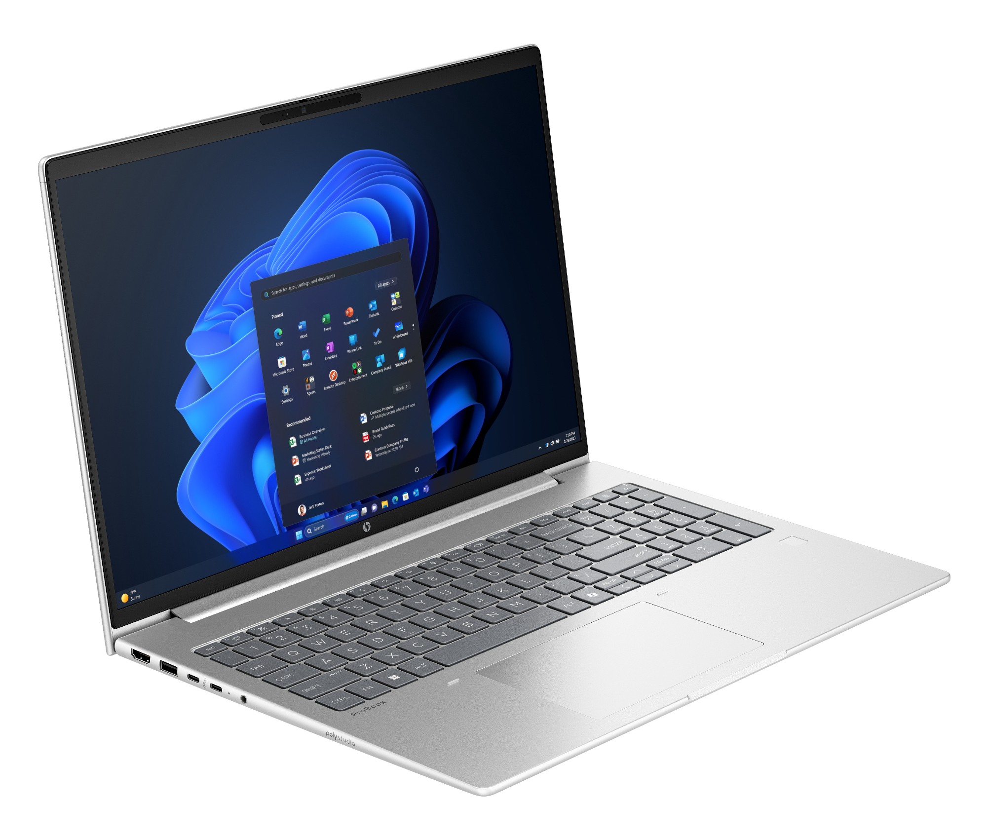 HP ProBook 4 G1a showing keyboard, touchpad and side port selection