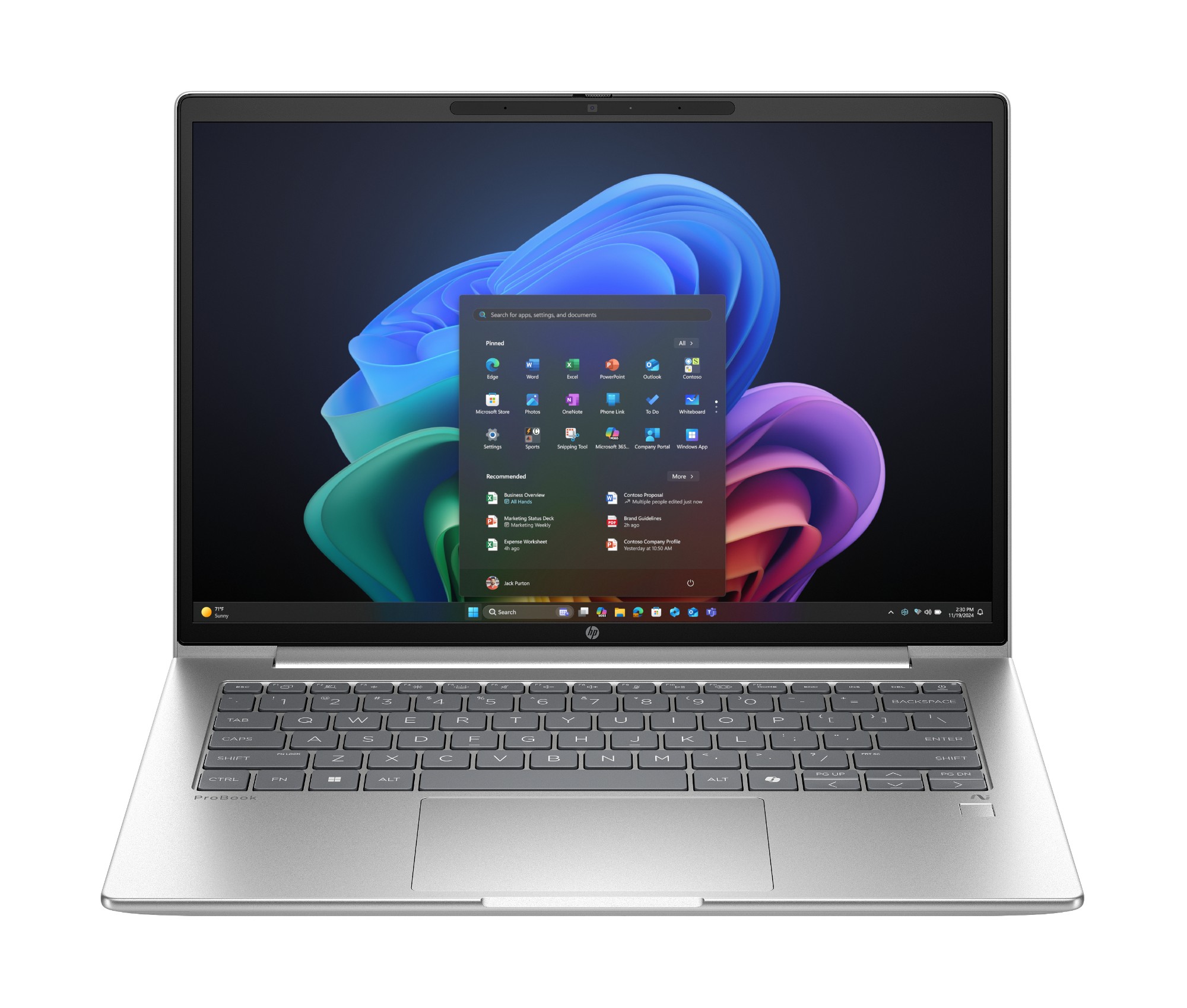 HP ProBook 4 G1q 14-inch Snapdragon X Copilot+ laptop in Pike Silver, front view open