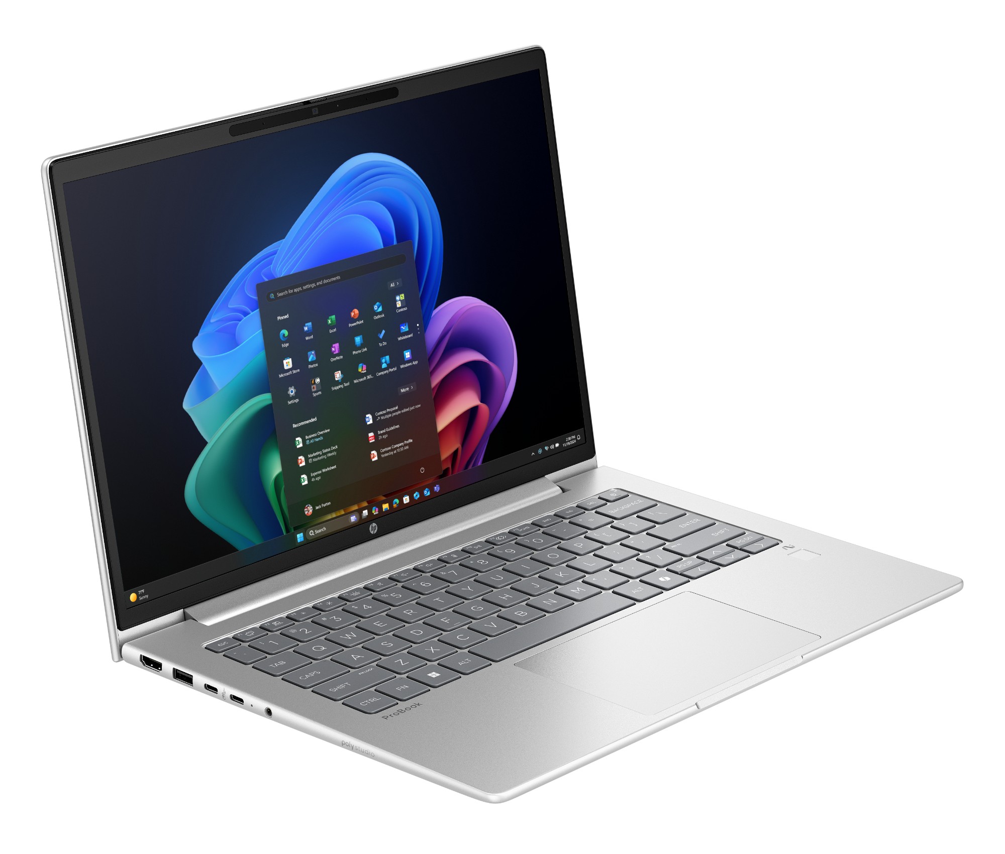 HP ProBook 4 G1q 14-inch business laptop side profile showing USB4 and USB-A ports